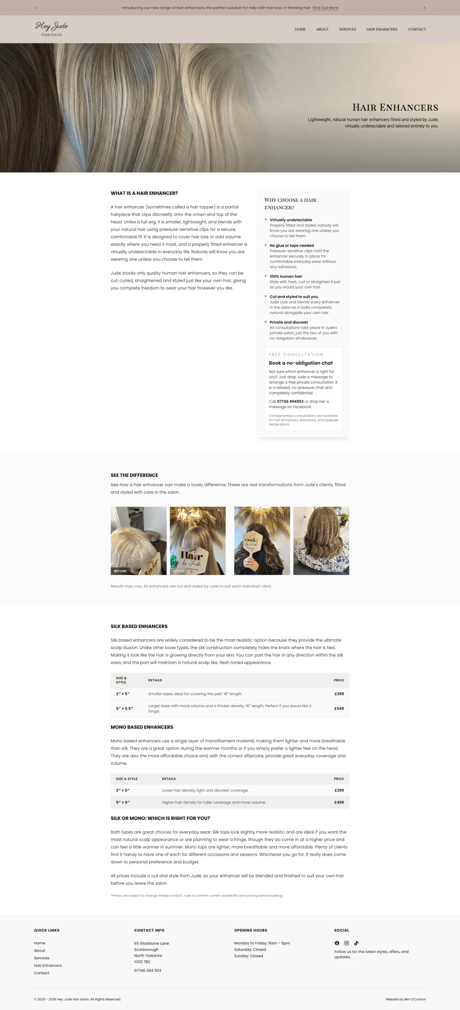 Hey Jude Hair Salon's Hair Enhancers page