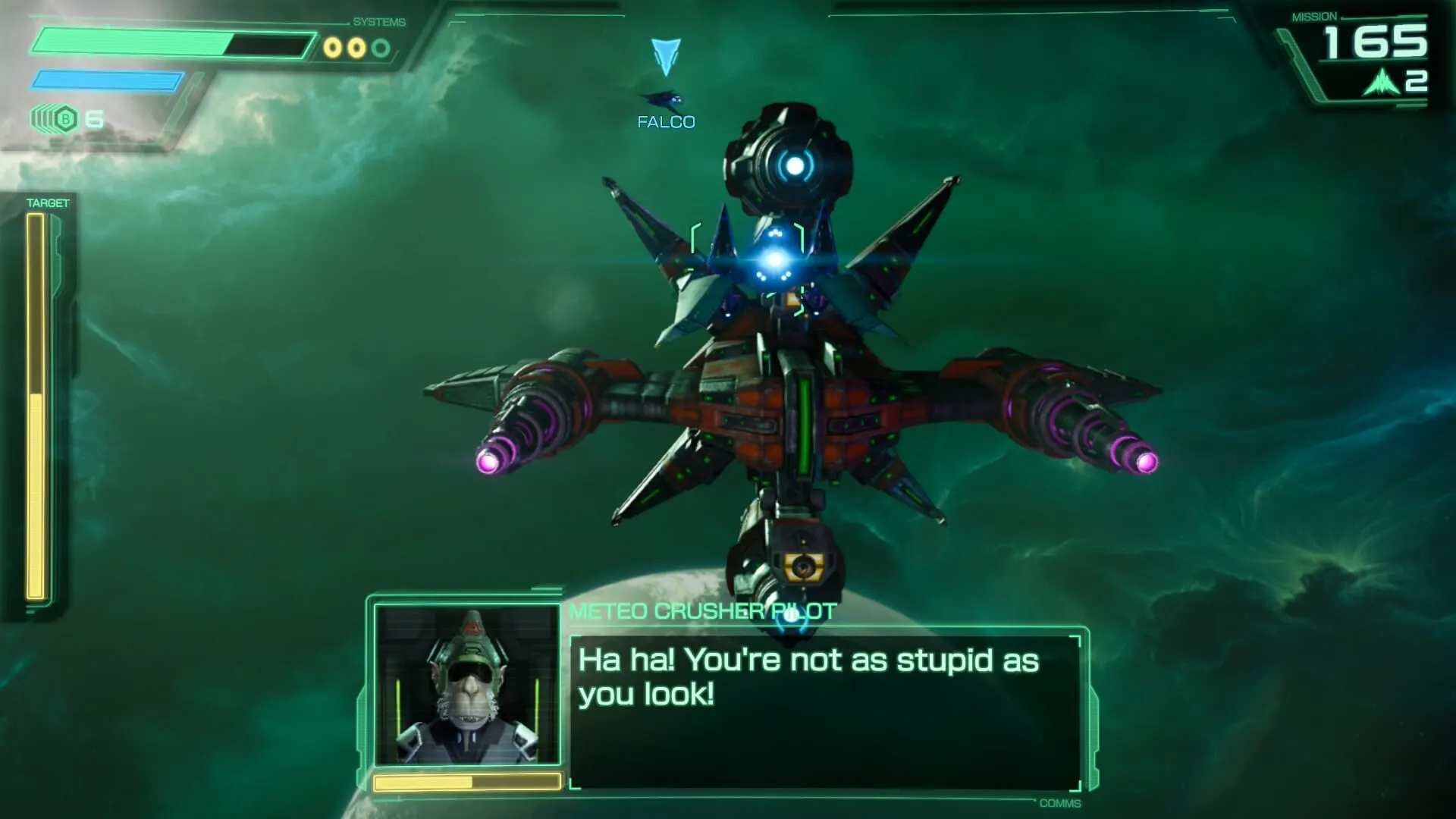 The Meteo Crusher boss with dialogue from the pilot